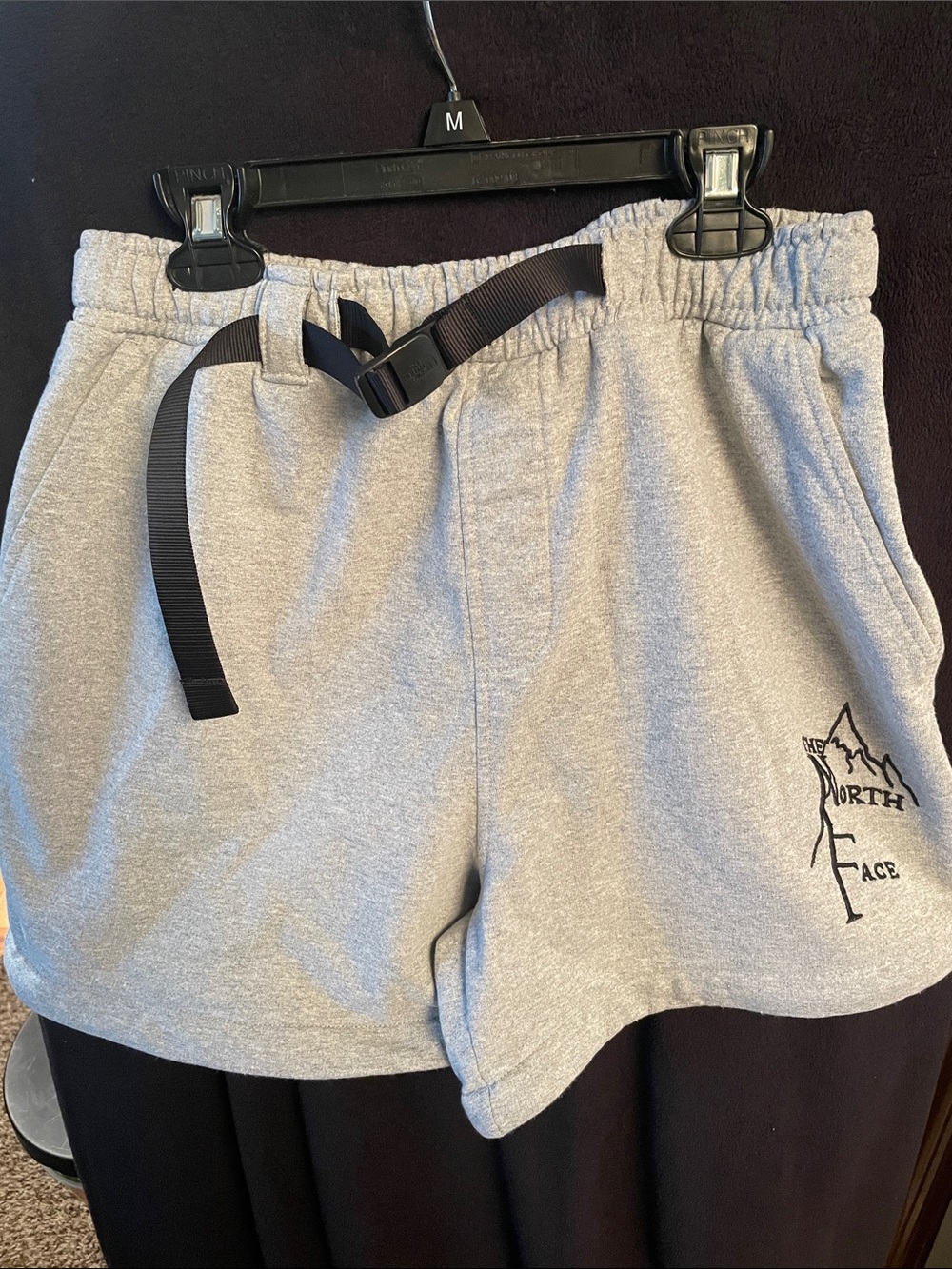 The North Face men’s Light Gray Athletic Shorts/pants with Black Webbing Belt